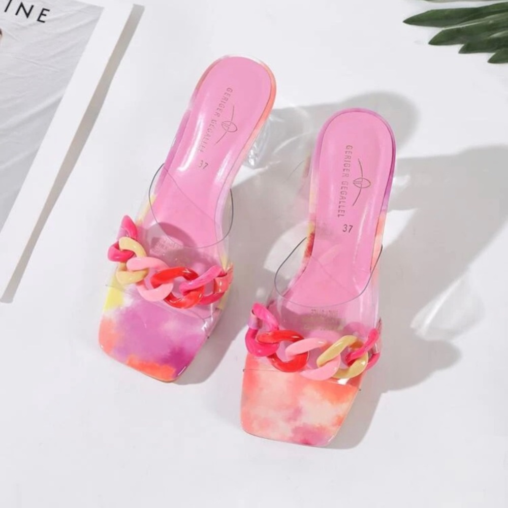 Clear Chain Decor Chunky Heeled Mules - Picture 5 of 5
